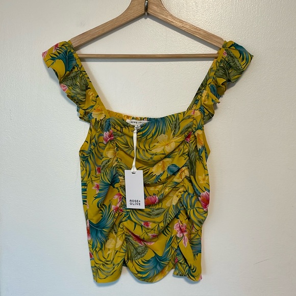 NWT Rose + Olive Tropical Top. Small - Picture 1 of 7